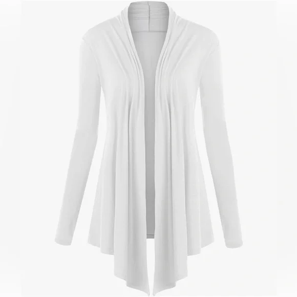 Draped Front Open Cardigan Casual Long Sleeve Lightweight Cardigan -white - Picture 1 of 6